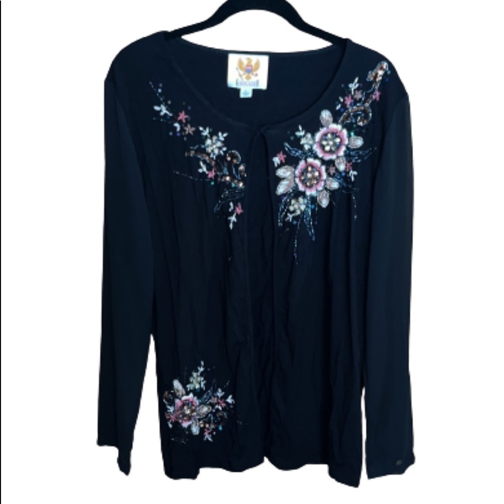 Ameri Mode Black Embroidered Floral Pattern Strap… - image 3